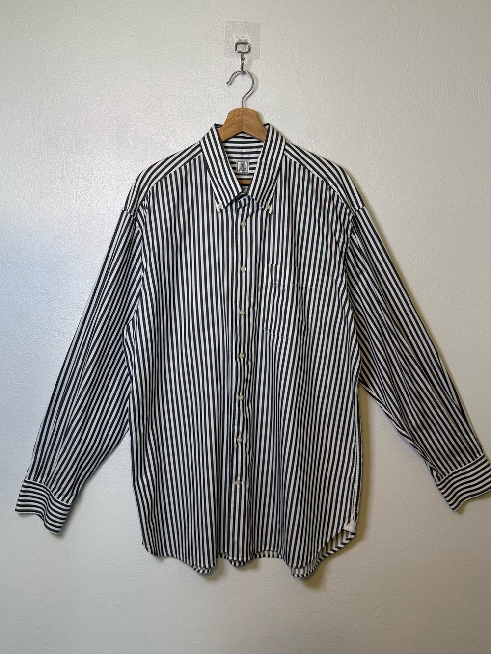 Peter Millar Men's Gray/Black and White Vertical Stripe Dress Shirt